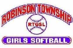 Robinson Township RTGSL Girls Softball logo in red, white, and blue with a softball graphic