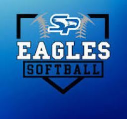 Eagles softball logo with white text and eagle graphic on a blue background