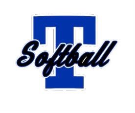 Blue block T logo with black script “Softball” across the front