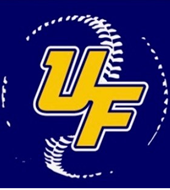 Blue logo with yellow interlocking “UF” letters and white dotted spiral accents.