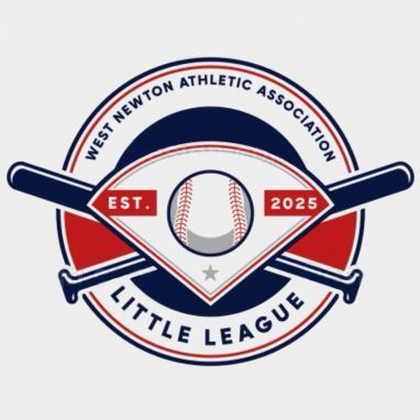West Newton Athletic Association Little League logo with crossed bats, baseball, and red, white, and blue colors
