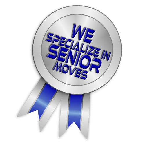 Silver and Blue Ribbon Badge that says Senior Moves by Silver Lining Home Services and Shea Sen in Orlando, FL