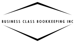 Logo for Business Class Bookkeeping Inc: Black and white geometric design with text.