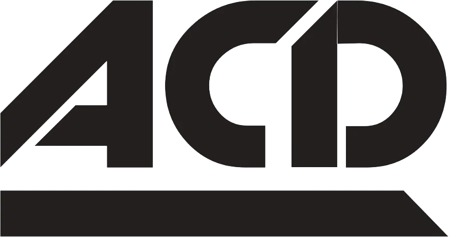 Un logo noir et blanc pour acd sur fond blanc