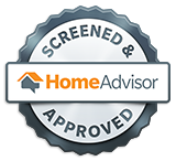 A screened and approved home advisor logo on a white background.