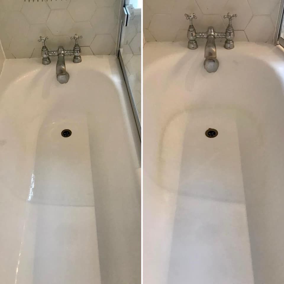 A before and after picture of a bathtub in a bathroom.