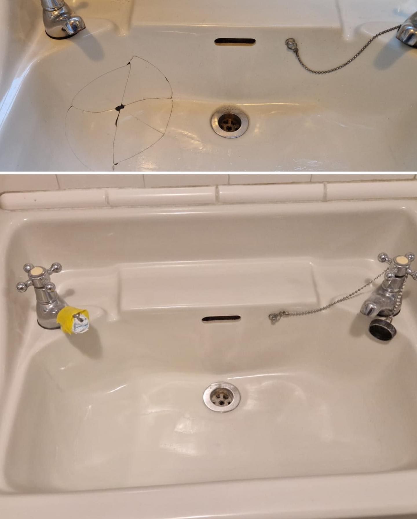A before and after picture of a bathroom sink