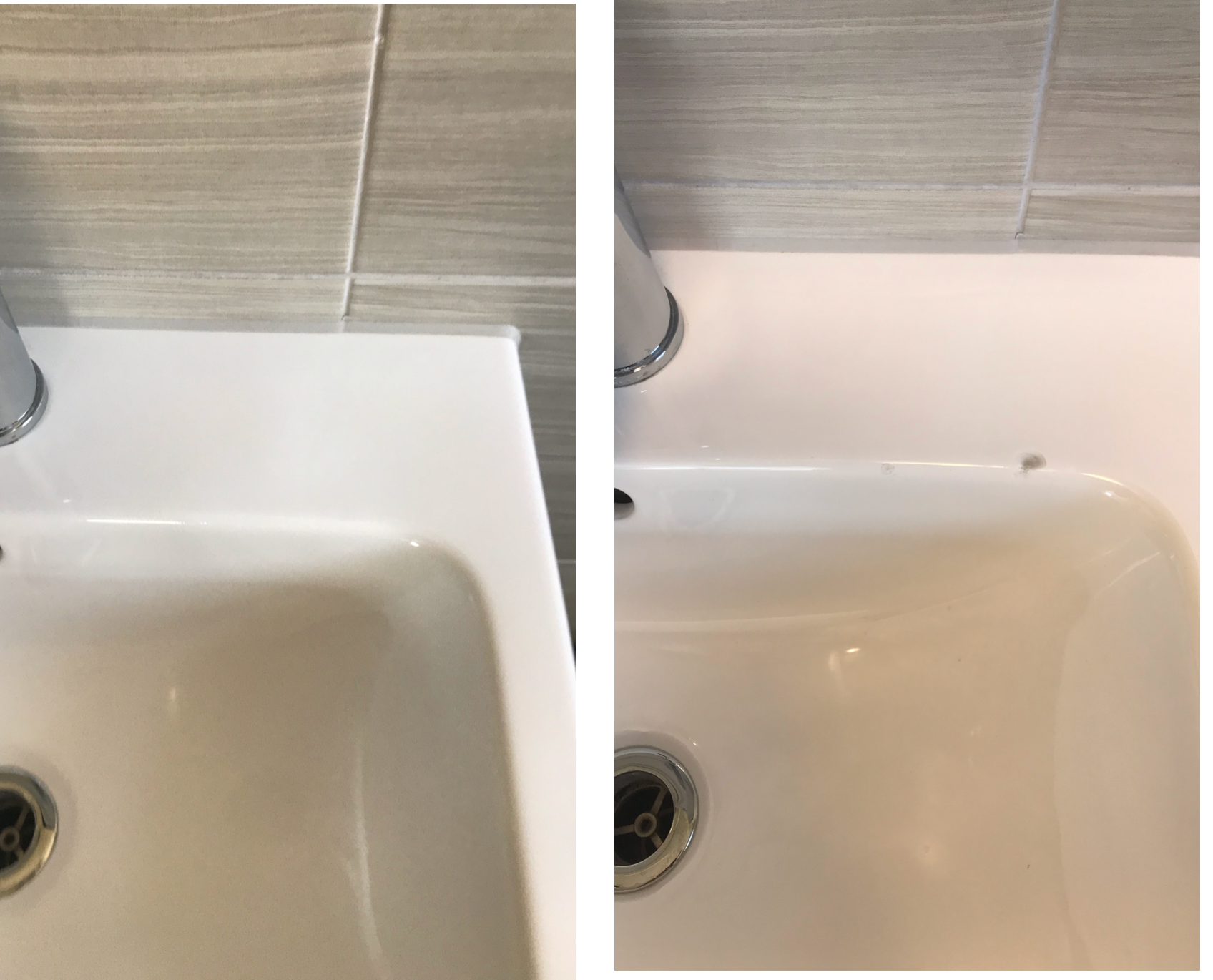 A before and after picture of a bathroom sink.