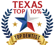 A texas top dentist logo with a star and laurel wreath.