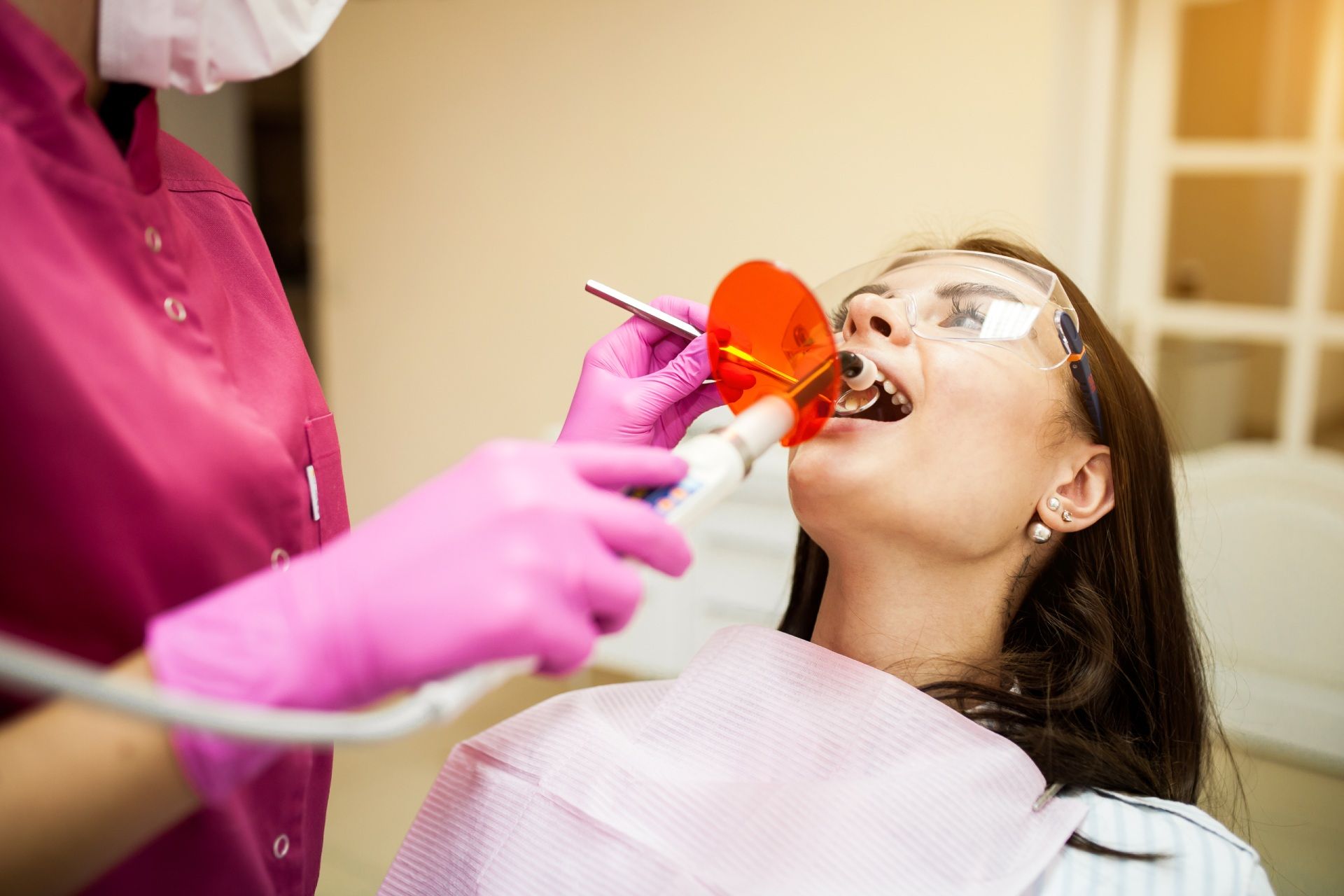 Patient taking a dental exam