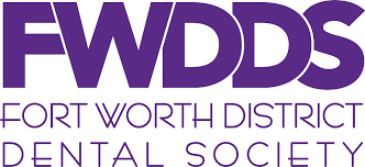 The logo for the fort worth district dental society is purple and white.