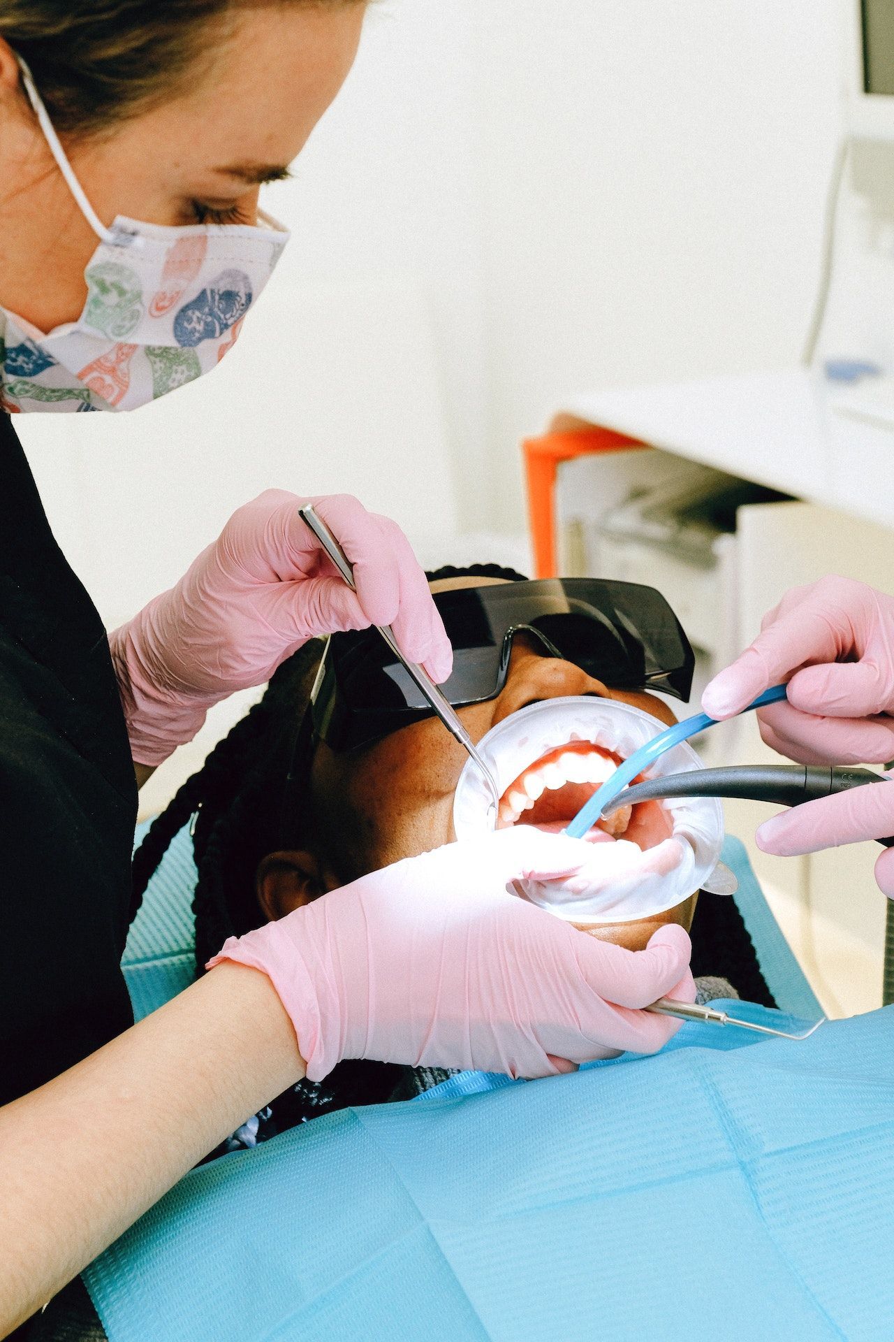 Patient taking a dental exam