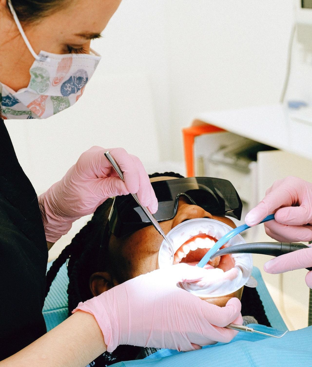 Patient taking a dental exam