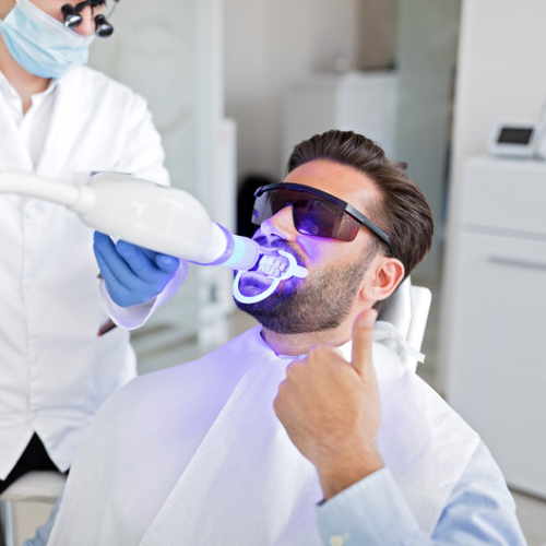 Patient taking a dental exam