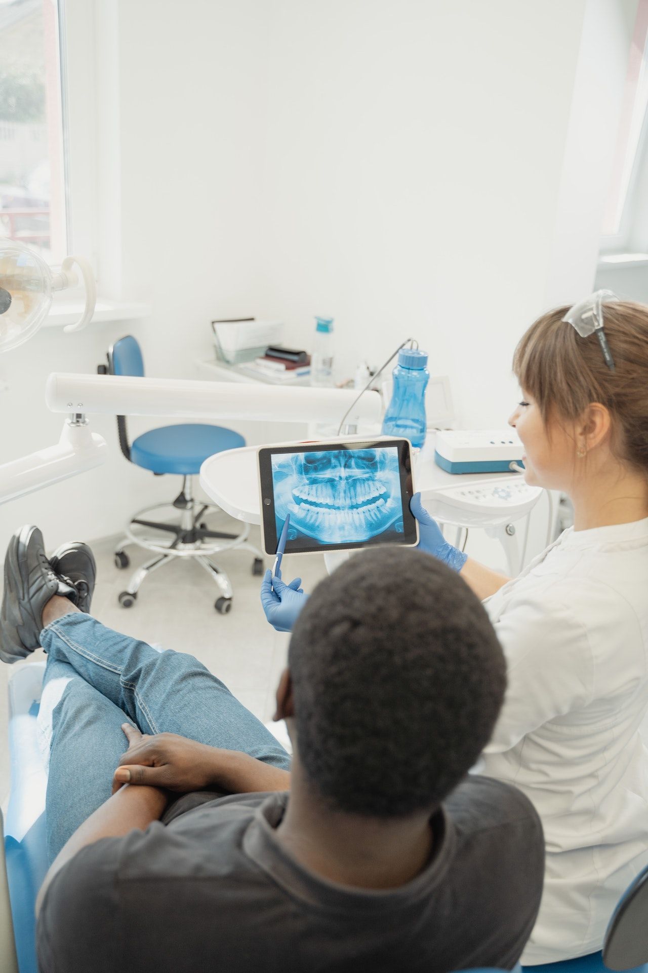 Patient taking a dental exam