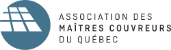 Logo of the Association des maîtres couvreurs du Québec featuring a stylized blue roof icon.