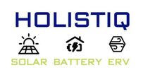 Logo with the word "HOLISTIQ" above three icons representing solar energy, battery, and ERV, with the corresponding words below each.