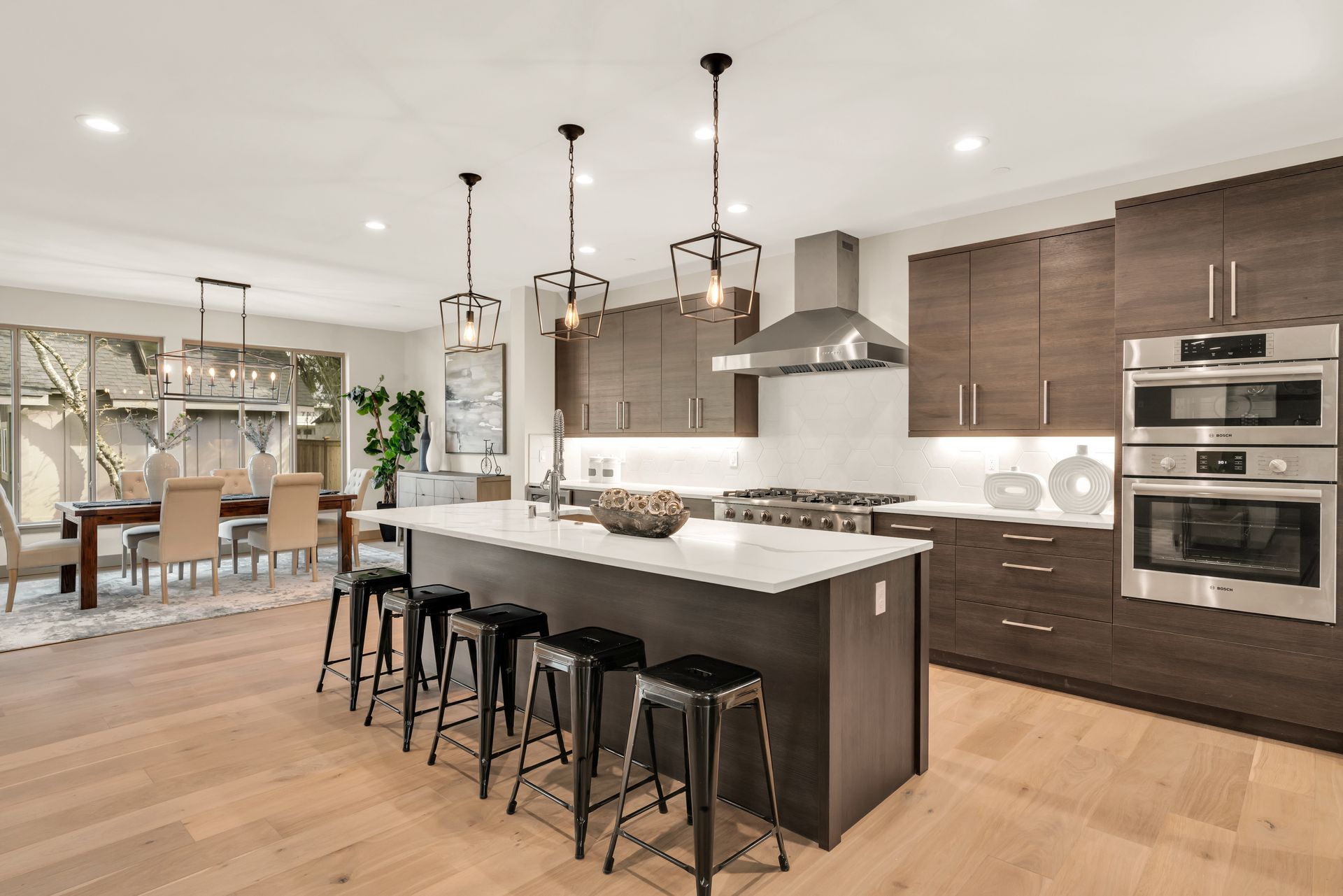 There is a large island in the middle of the kitchen.