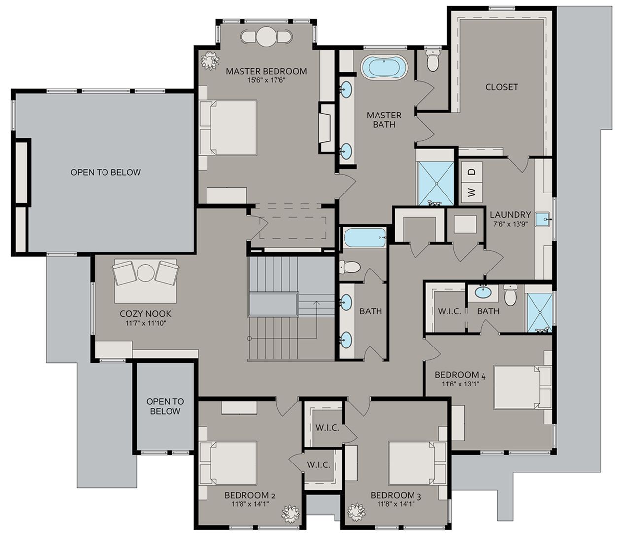 A floor plan of a house showing the second floor
