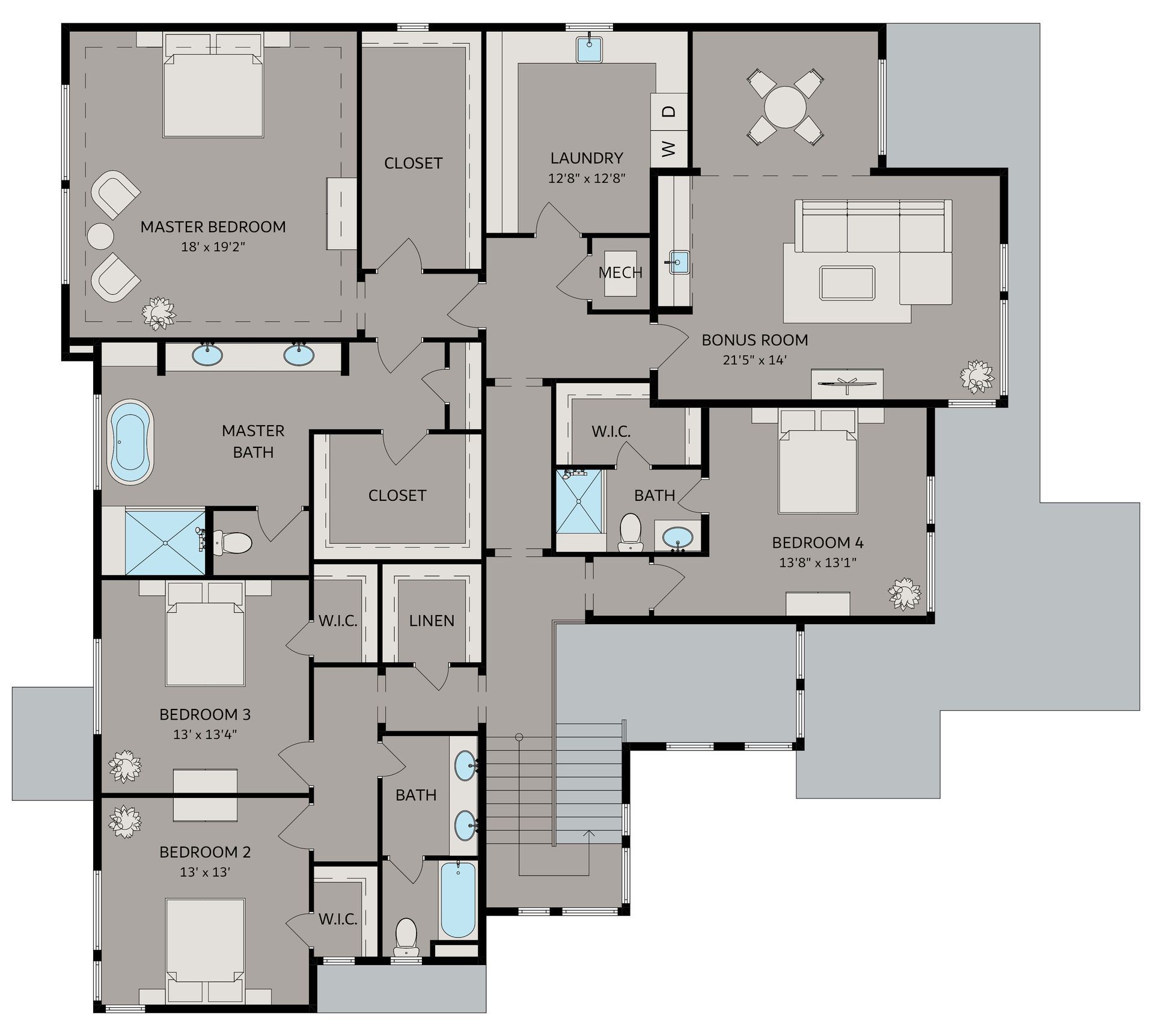 A floor plan of a house with a lot of rooms