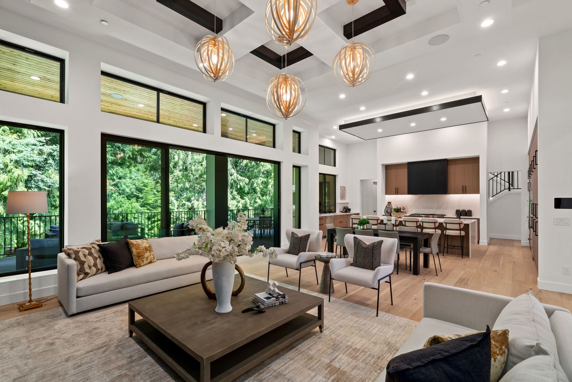 A living room with a couch and a coffee table