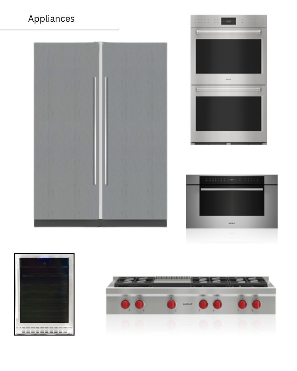 A picture of a refrigerator oven stove and wine cooler