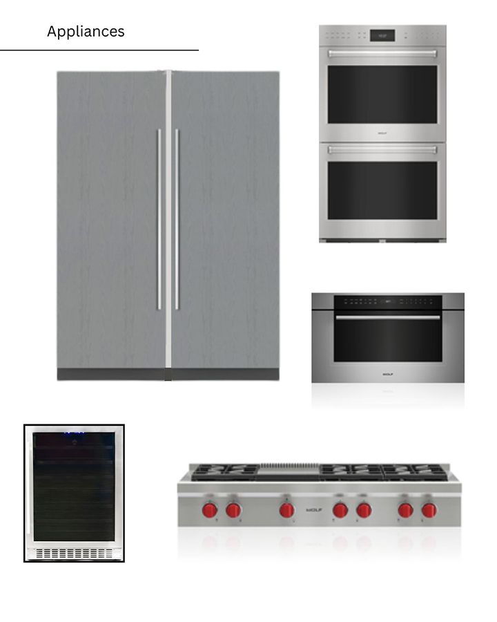 A picture of appliances including a refrigerator oven and stove