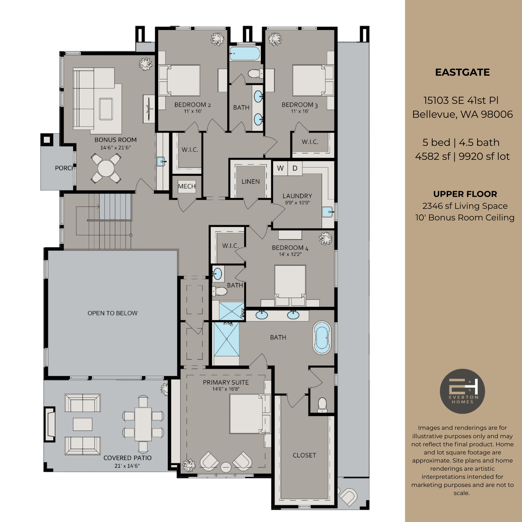 Floor plan of an upper level house with multiple bedrooms, bathrooms, and living spaces.