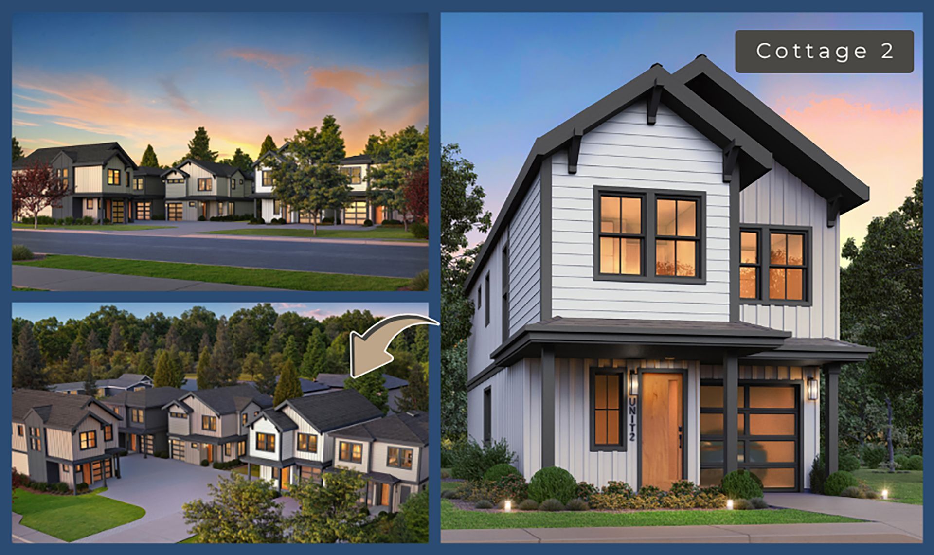 A collage of pictures of a house and a row of houses