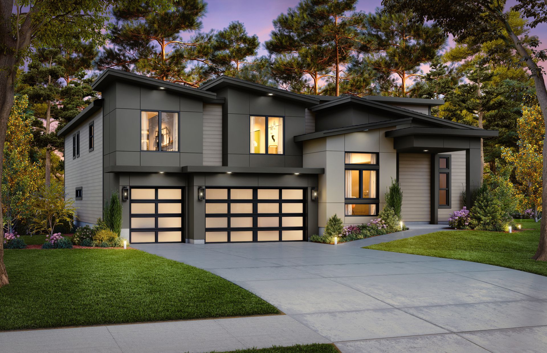 A modern house with two garages