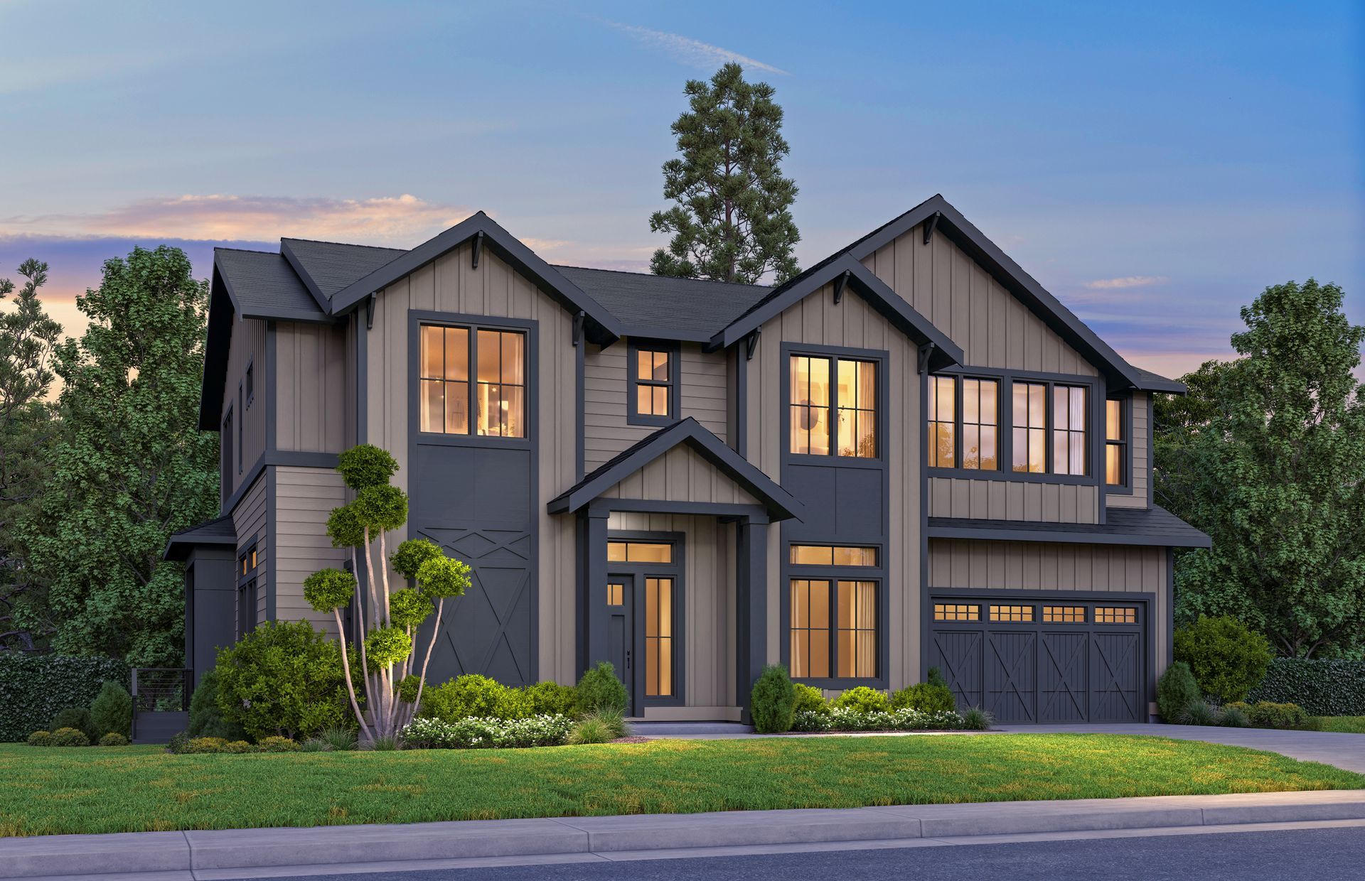 A large house with a lot of windows is sitting on top of a lush green lawn.