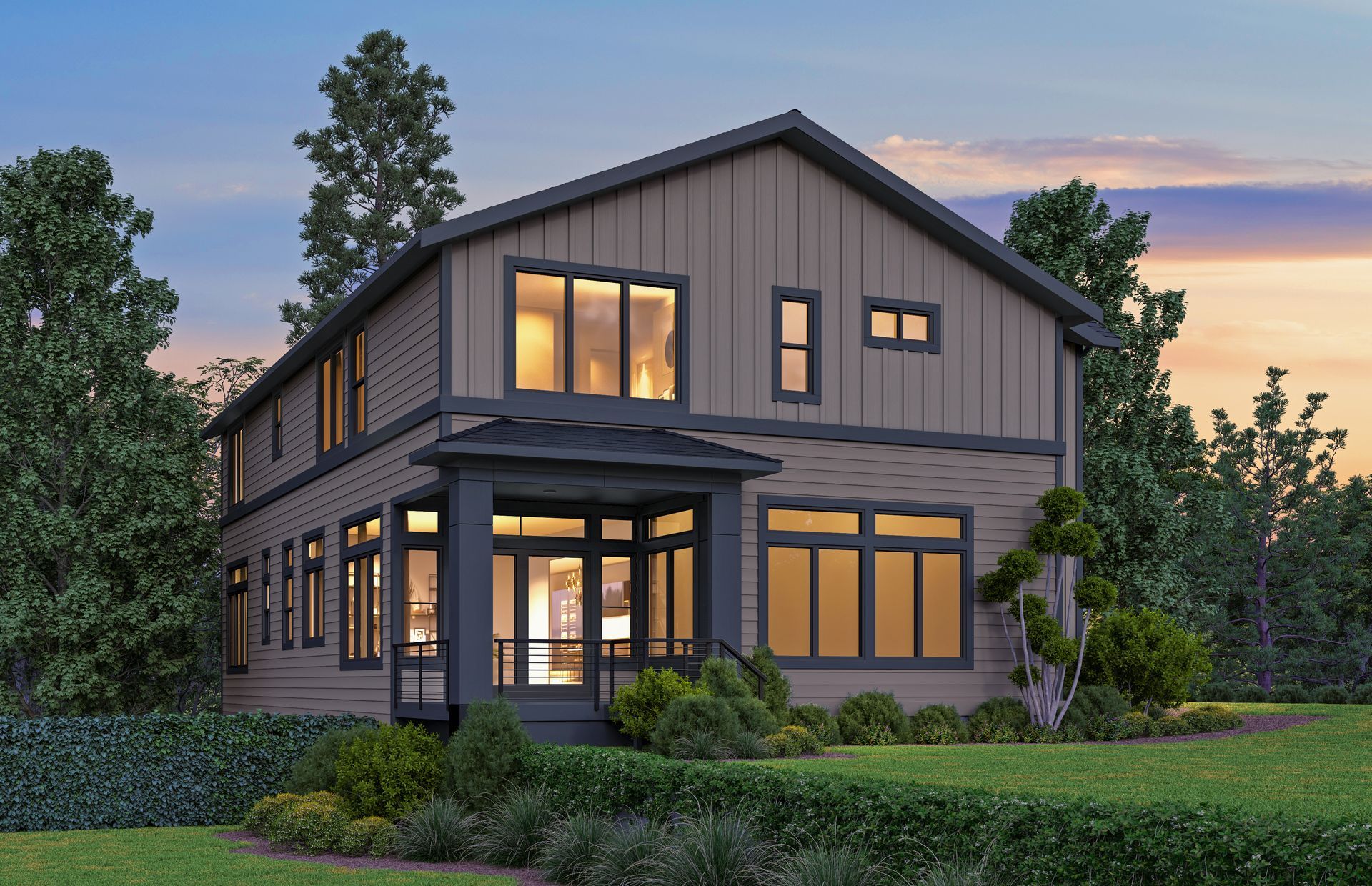 An artist 's impression of a house with a lot of windows