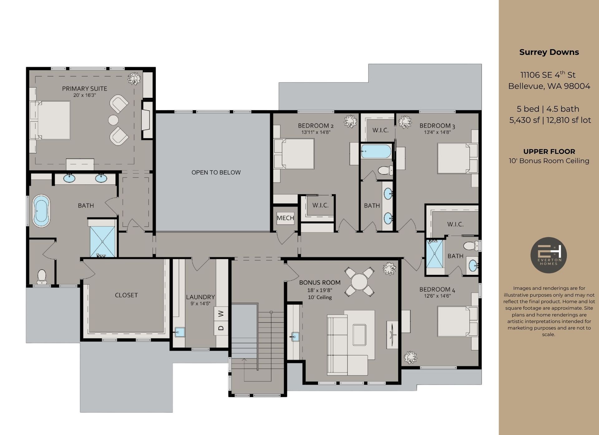 Floor plan of a multi-bedroom upper-level residential unit, featuring a large central open balcony and interior layouts.