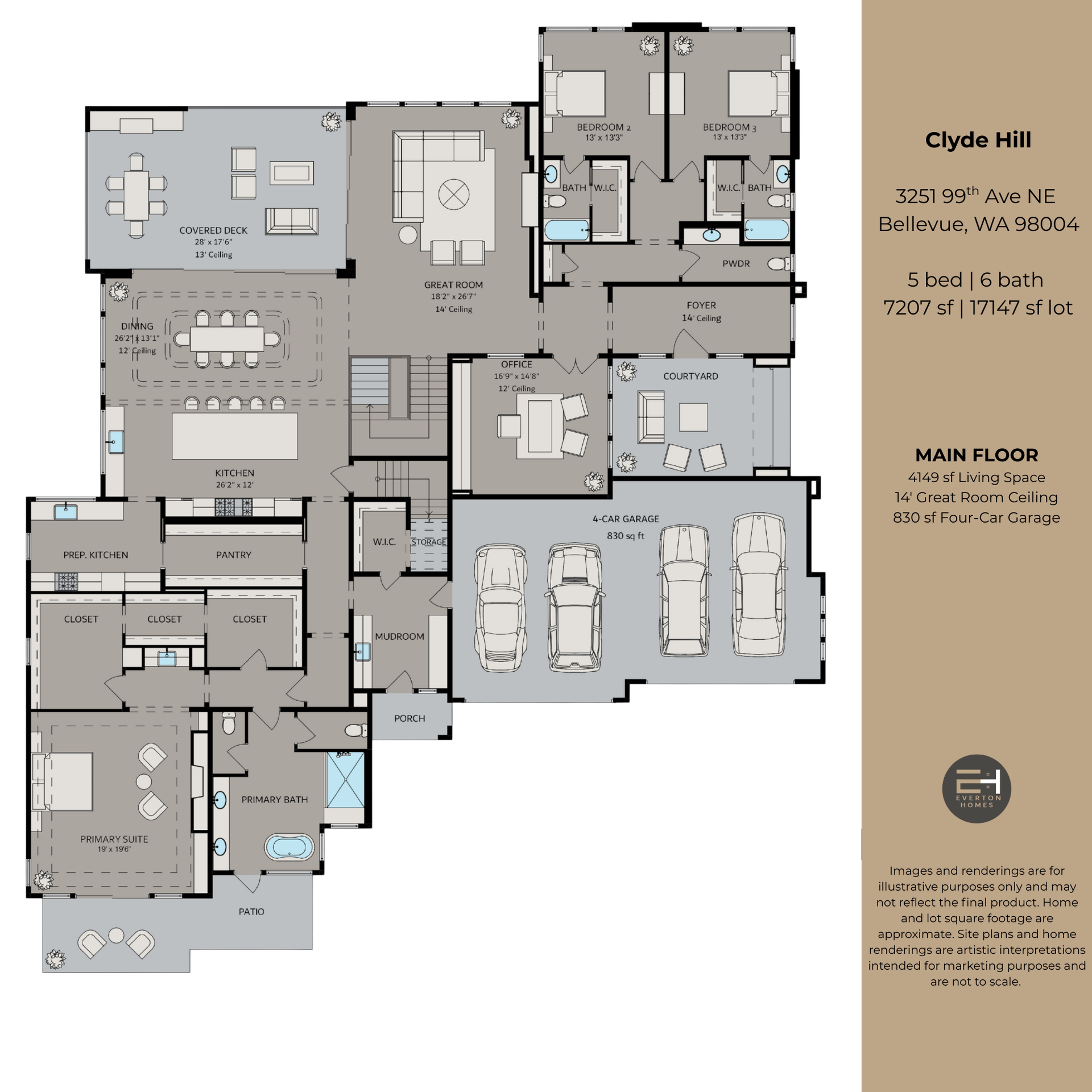Floor plan of a Clyde Hill residence, showing the main floor layout with rooms and features labeled.