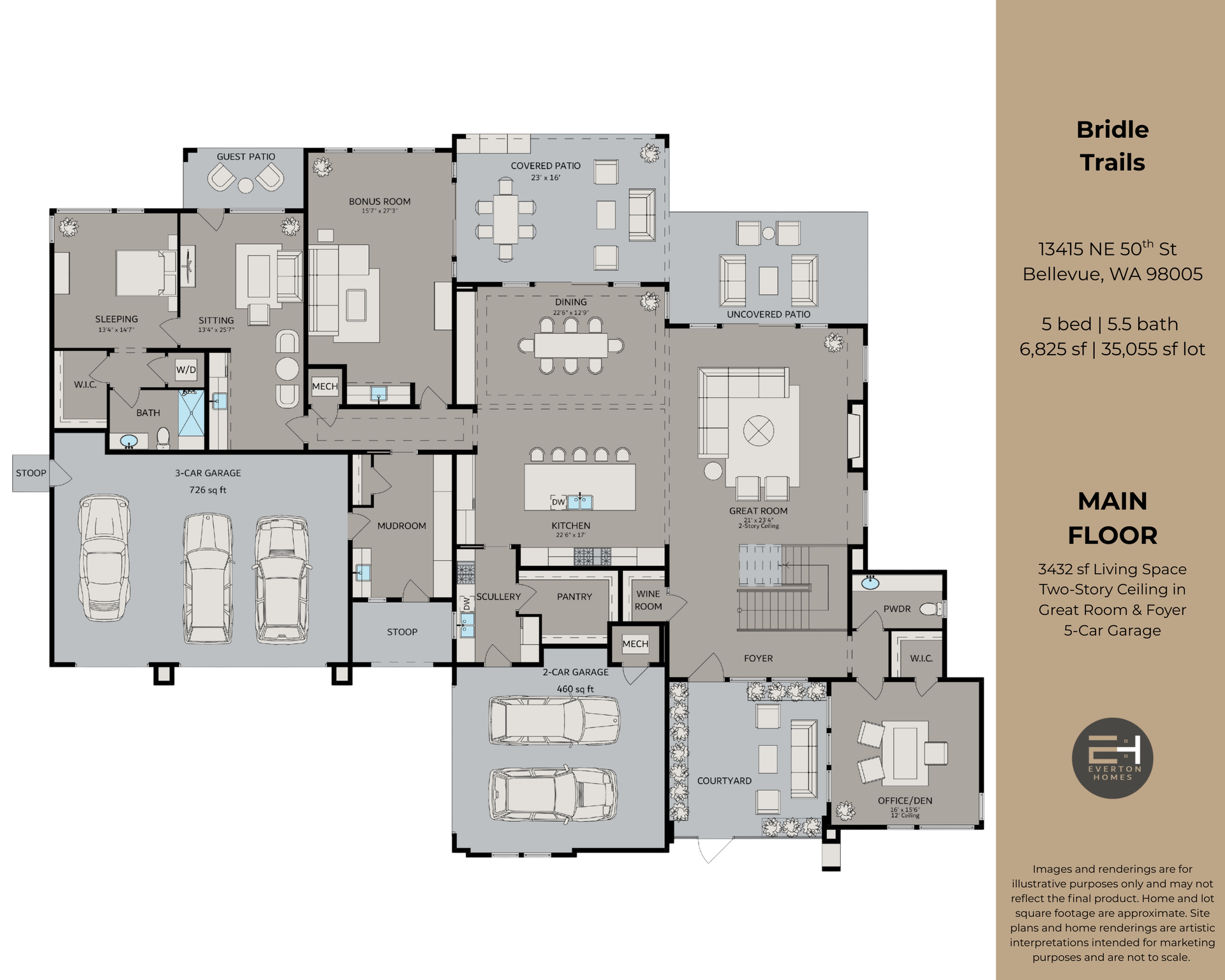 Architectural floor plan of a house, gray tones, labeled 