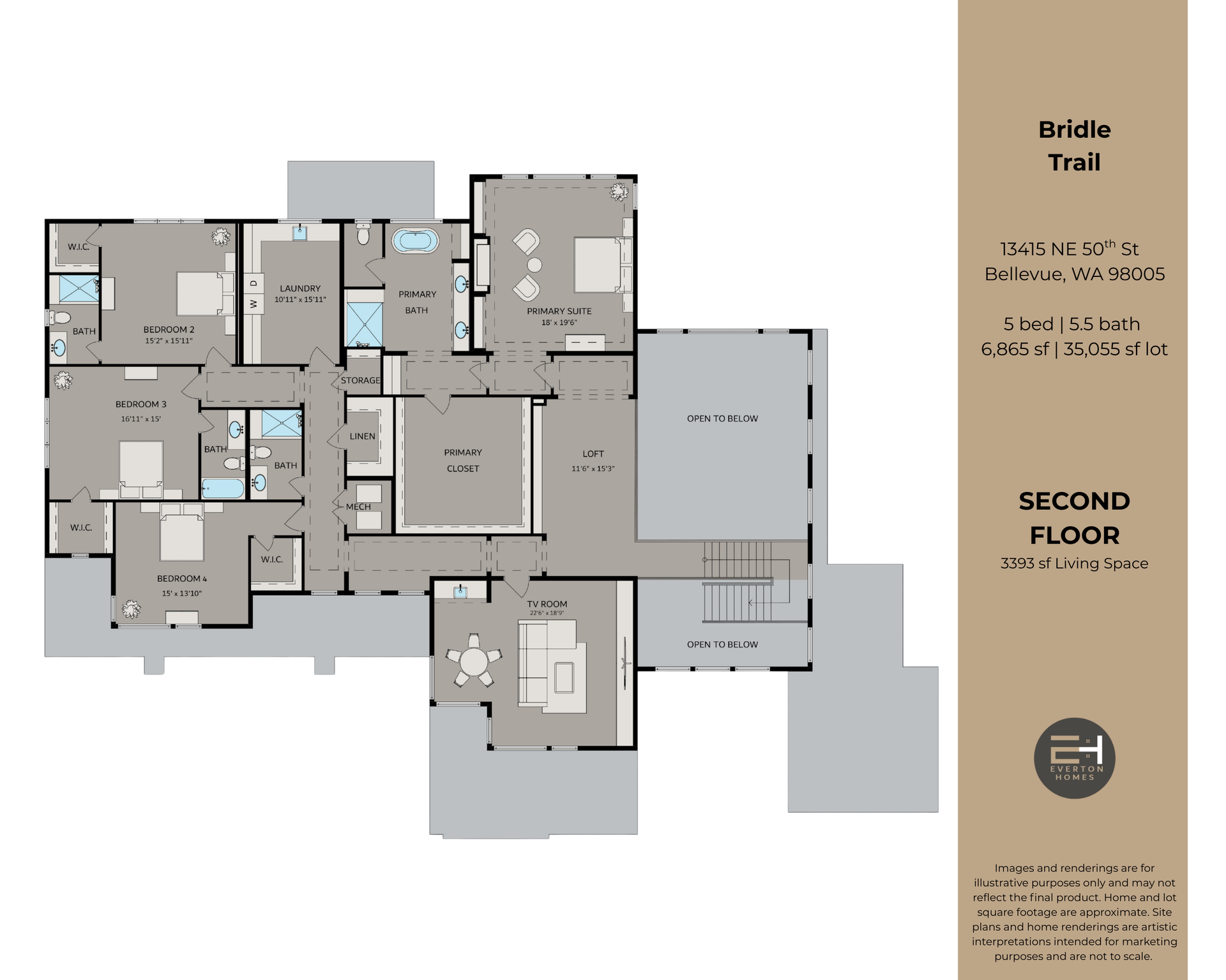 Second-floor house plan labeled 