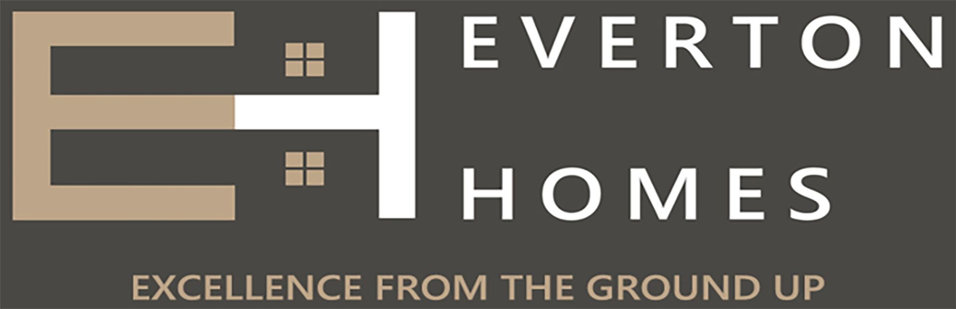 A logo for Everton homes with a house in the middle