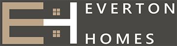 A logo for Everton homes with a house in the middle