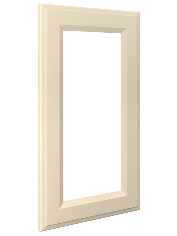 Glass Raised Panel Door Front Style Option With Eggshell Ivory Finish