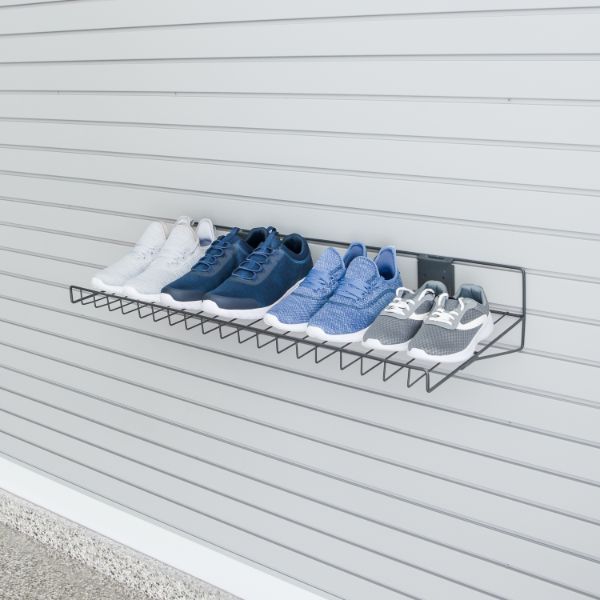 Angled Shoe Shelf with Props Accessory for Garage Slatwall