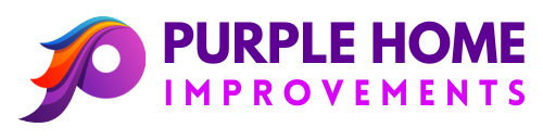 The logo for purple home improvements is purple and colorful.