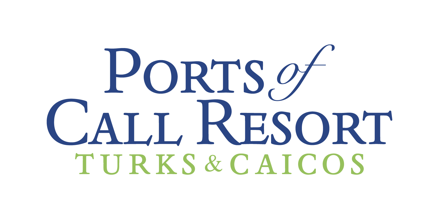 Ports of Call Resort Logo Dark blue and green on white background