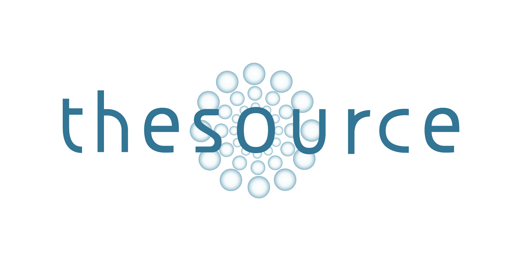 The Source logo horizontal turquoise on white background