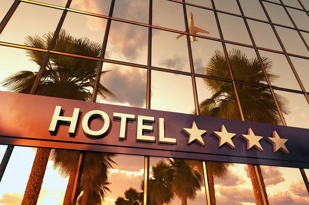 4 star hotel with a glass front