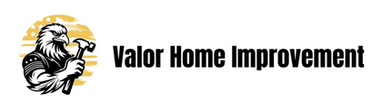 Logo for Valor Home Improvement: an eagle holding a hammer with text.