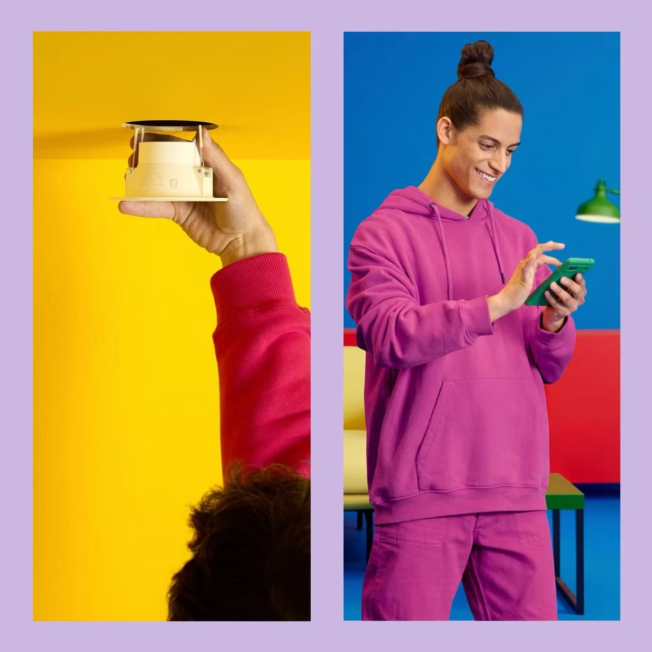 WiZ LED 15cm dimmable color temperature recessed light, box with product and icons: daylight, night, white light.