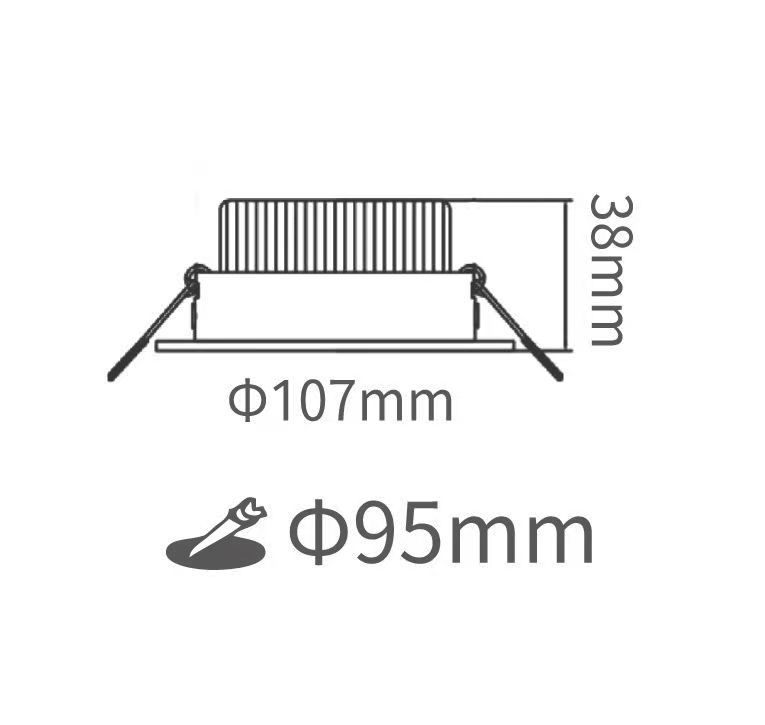 White recessed LED downlight with orange mounting clips.