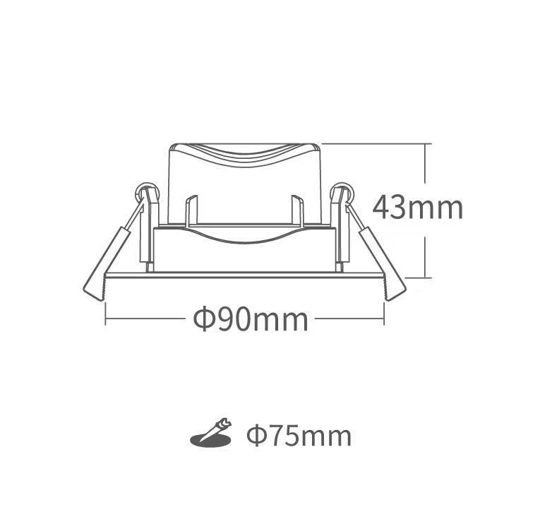 Black recessed LED spotlight with a circular light source, for ceiling installation.