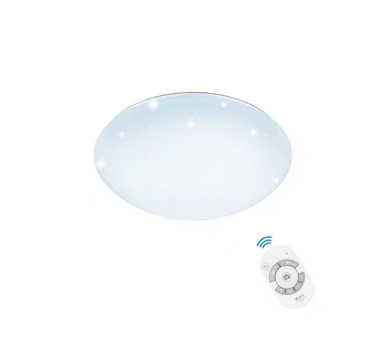 Ceiling light with remote control; white, round, with stars.