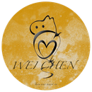 Yellow circle logo with a black whimsical figure embracing a heart shape, text 